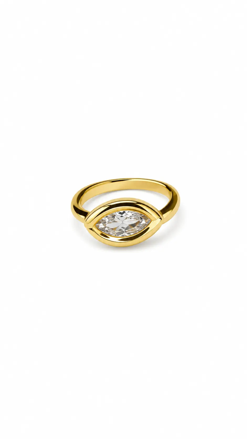 ANEL NAVETE ZIRCÔNIA B. OURO 18K DEDINHO
