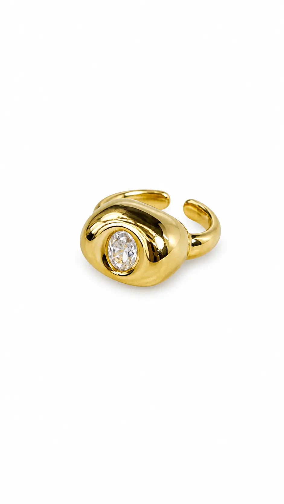 ANEL ZIRCÔNIA OVAL B. OURO 18K DEDINHO