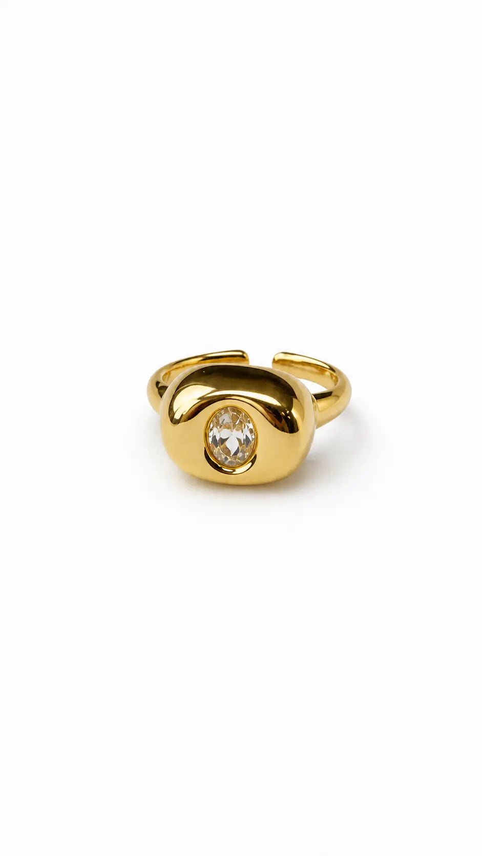 ANEL ZIRCÔNIA OVAL B. OURO 18K DEDINHO